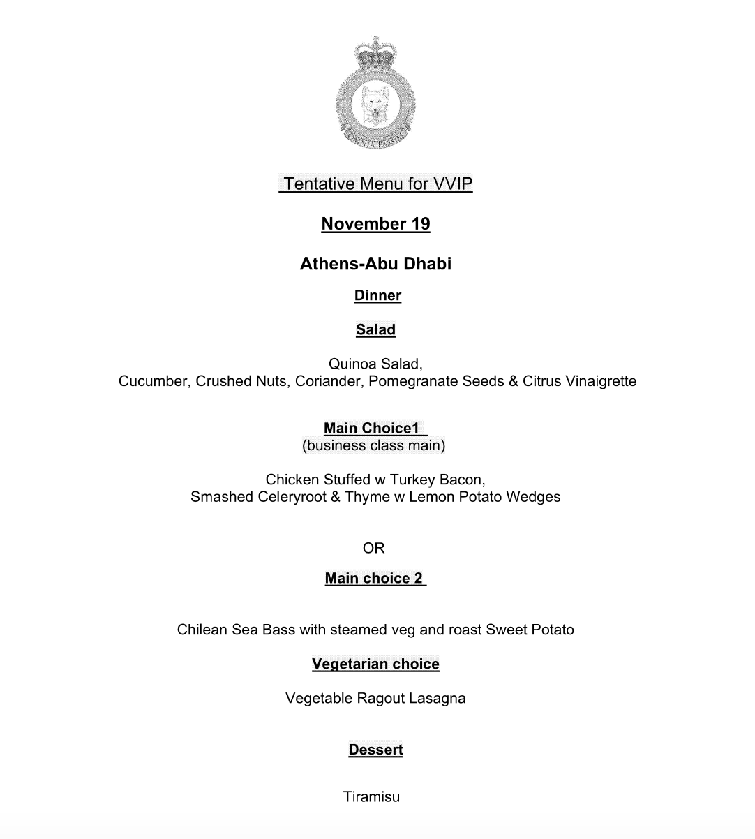 Screenshot of an in-flight menu
